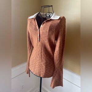 LOFT Ribbed Sweater with Cream Collar